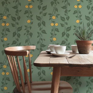Lemon Vines on Sage Green  Wallpaper