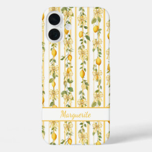 Lemon Vines With Coquette Bows Monogrammed iPhone 16 Plus Case
