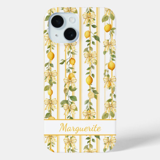 Lemon Vines With Coquette Bows Monogrammed Case-Mate iPhone Case (Back)