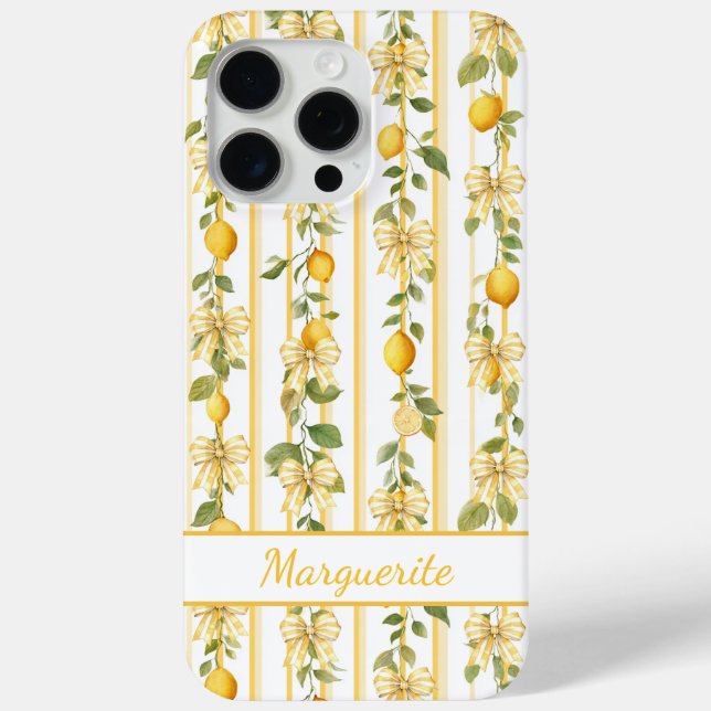 Lemon Vines With Coquette Bows Monogrammed Case-Mate iPhone Case (Back)