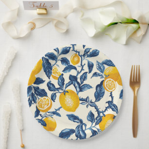 Lemon Vintage Retro Victorian Pattern Paper Plate