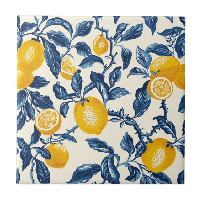 Lemon Vintage Retro Victorian Pattern  Tile (Front)