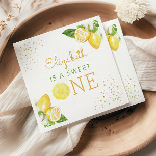 Lemon Watercolor 1st Birthday Party Napkin