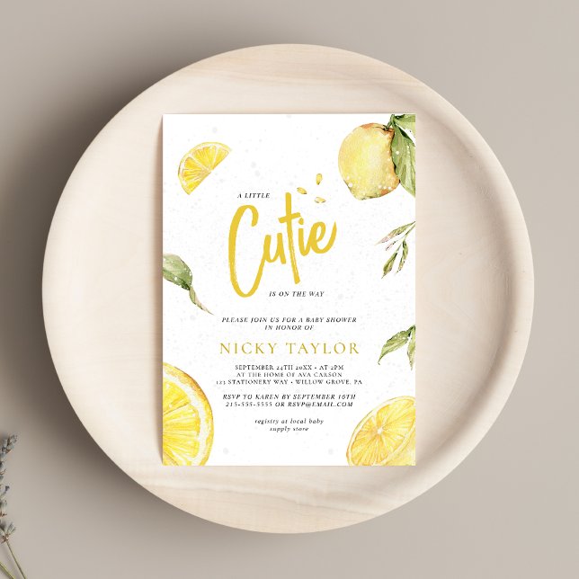Lemon Watercolor A Little Cutie Citrus Baby Shower Invitation (Creator Uploaded)