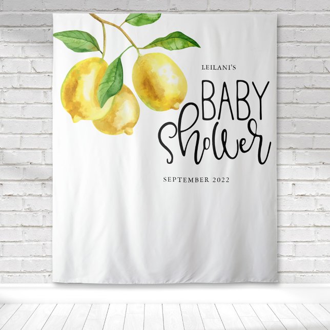 Lemon Watercolor Baby Shower Tapestry (Watercolor citrus lemon drop with a fun typography for baby shower making a beautiful backdrop.)