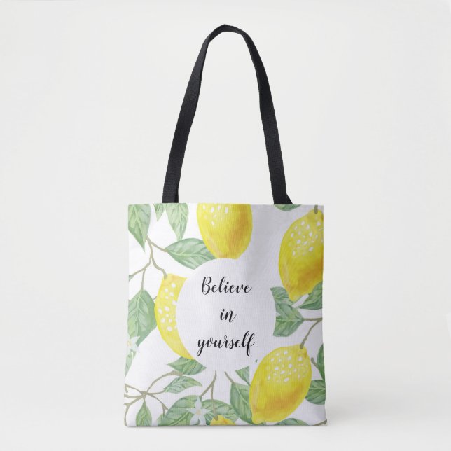 Lemon Watercolor Believe In Yourself Favours Tote (Front)