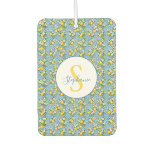 Lemon Watercolor Blue Mediterranean Tile Pattern Car Air Freshener