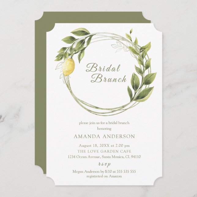 Lemon Watercolor Bridal Brunch invitation (Front/Back)