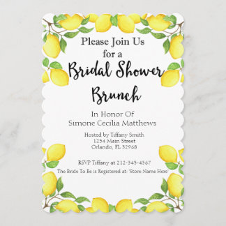Lemon Watercolor Bridal Shower Brunch Invitation