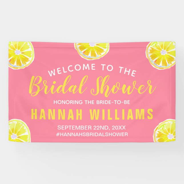 Lemon Watercolor Bridal Shower Welcome Pink  Banner (Horizontal)