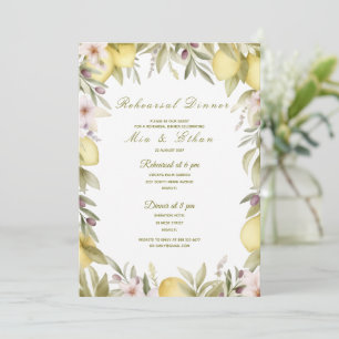 Lemon watercolor citrus rehearsal dinner invite