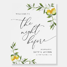 lemon watercolor greenery floral rehearsal sign