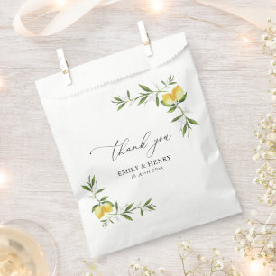 lemon watercolor greenery floral wedding thank you favour bags