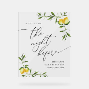 lemon watercolor greenery night before acrylic sign