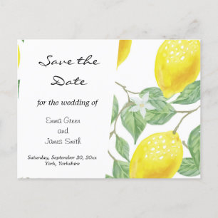 Lemon Watercolor Leaves Save the Date  Postcard