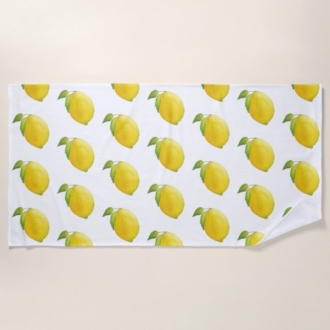 Lemon Watercolor Painting Beach Towel (Front)