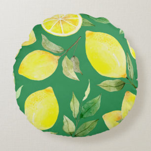 lemon,watercolor pattern,background,fruit,wallpape round cushion