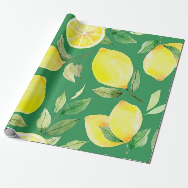 lemon,watercolor pattern,background,fruit,wallpape wrapping paper (Unrolled)