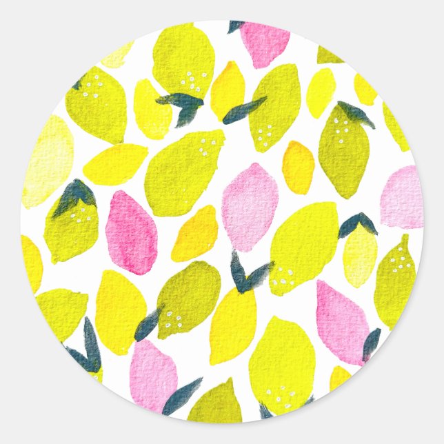 Lemon watercolor pattern classic round sticker (Front)