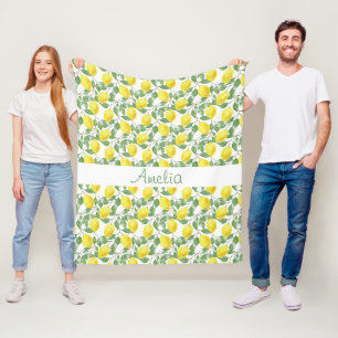 Lemon watercolor pattern cute girl fleece blanket