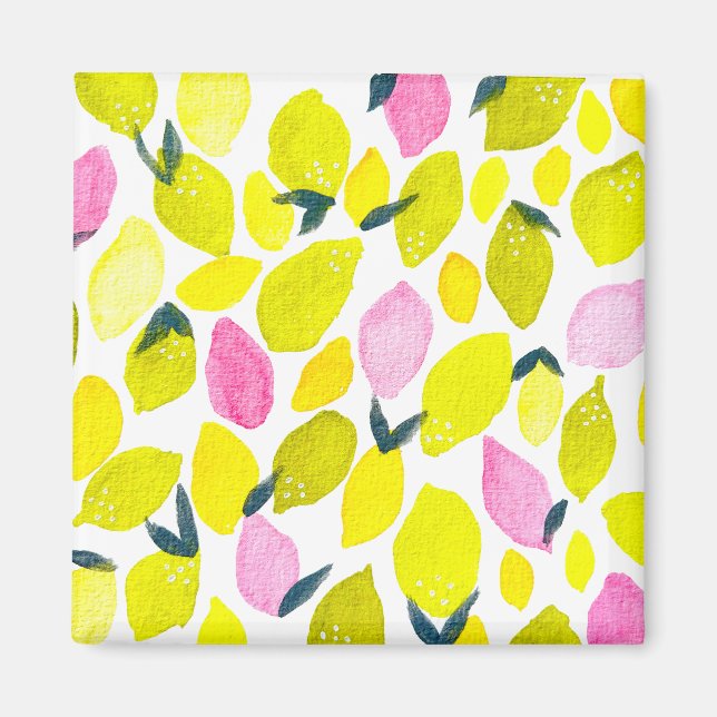 Lemon watercolor pattern magnet (Front)