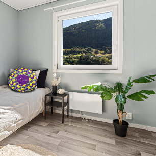 Lemon watercolor pattern simple purple  round cushion