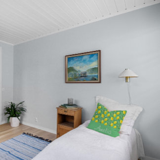 Lemon watercolor pattern yellow girl green cushion