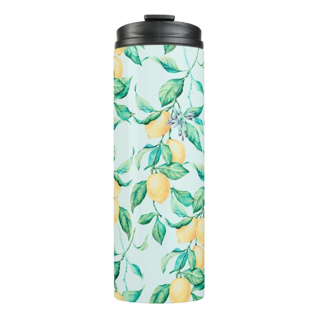 Lemon watercolor seamless pattern thermal tumbler (Front)