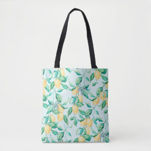 Lemon watercolor seamless pattern tote bag