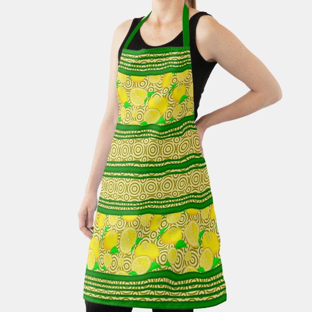 Lemon Watercolor Stripes and Circles Apron (Insitu)
