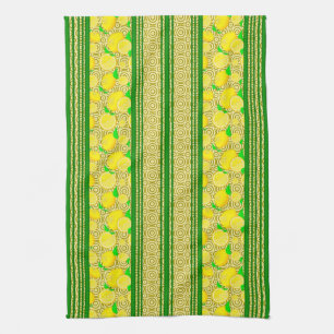 Lemon Watercolor Stripes and Circles Tea Towel