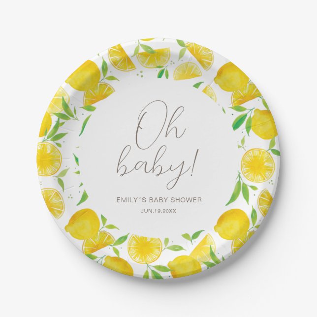 Lemon Watercolor Summer Baby Shower  Paper Plate (Front)