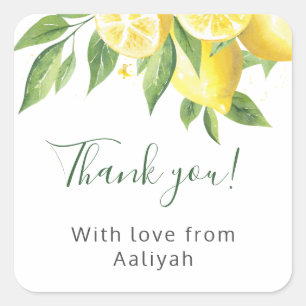 Lemon Watercolor Thank You Square Sticker
