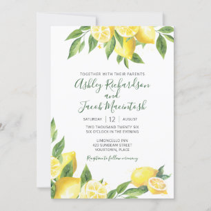 Lemon Watercolor Wedding Invitation