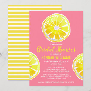 Lemon Watercolor with Pink Bridal Shower Invitation