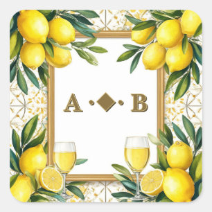 Lemon Wedding Frame with Fresh Greenery Square Sticker