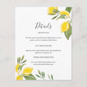 Lemon Wedding Guest Information Card Insert Citrus