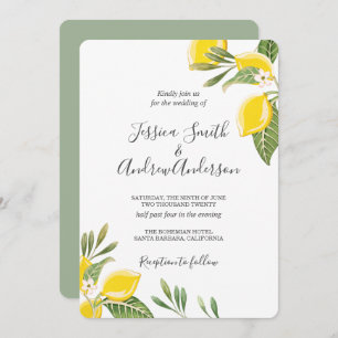 Lemon Wedding Invitation Bohemian Flowers Citrus