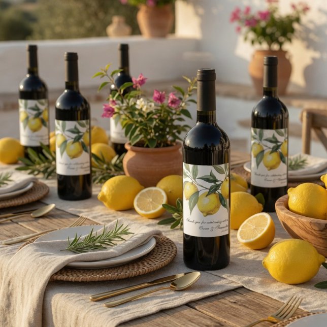 Lemon Wedding Mediterranean Citrus Wine Label (Creator Uploaded)