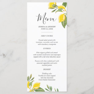Lemon Wedding Menu Foliage Elegant Citrus Rustic
