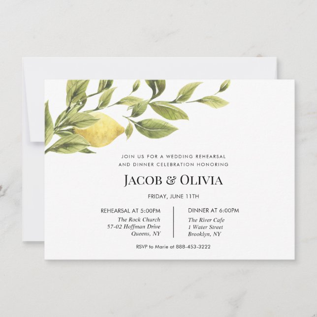 Lemon Wedding Rehearsal Dinner invite (Front)
