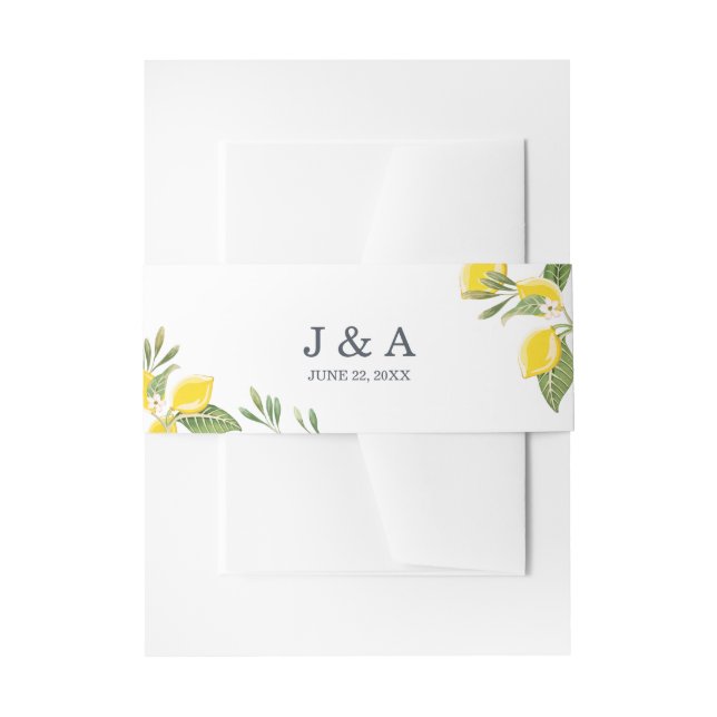 Lemon Wedding Rustic Foliage Monogram Botanical Invitation Belly Band (Front Example)
