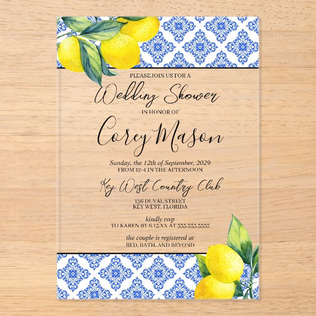 Lemon Wedding Shower Acrylic Invitations (Front)