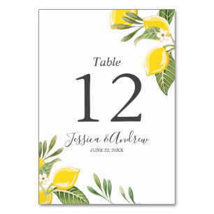 Lemon Wedding Table Number Card Rustic Green