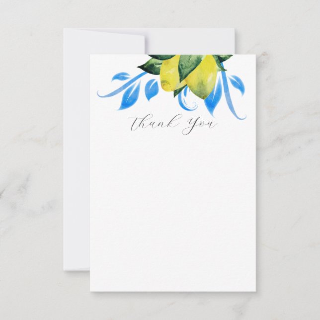 Lemon Wedding Thank You Cards Elegant Blue (Front)