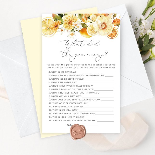 Lemon What did the groom say bridal shower game (Creator Uploaded)