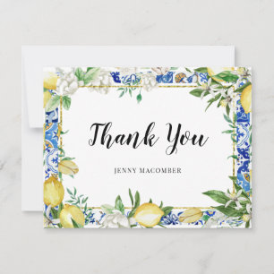 Lemon White Floral Blue Tile Thank You Card