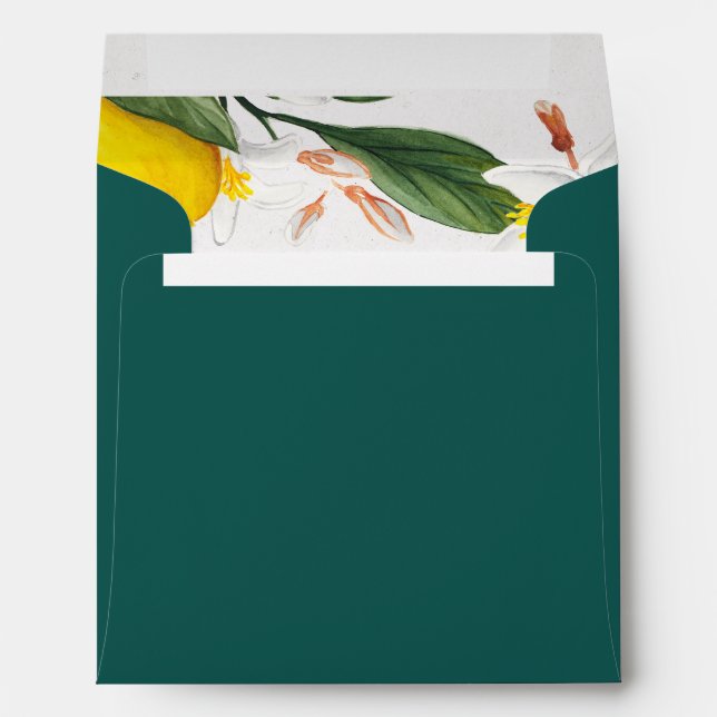 Lemon White Flower Watercolor Wedding Envelope (Back (Bottom))