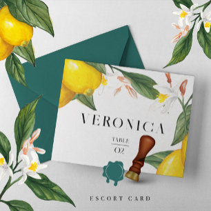 Lemon White Flower Watercolor Wedding Escort Card