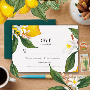 Lemon White Flower Watercolor Wedding Suite RSVP Card